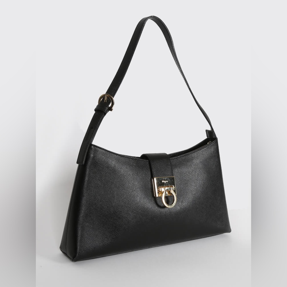 Salvatore Ferragamo Saffiano Gancio Leather Shoulder Bag - Picture 3 of 11